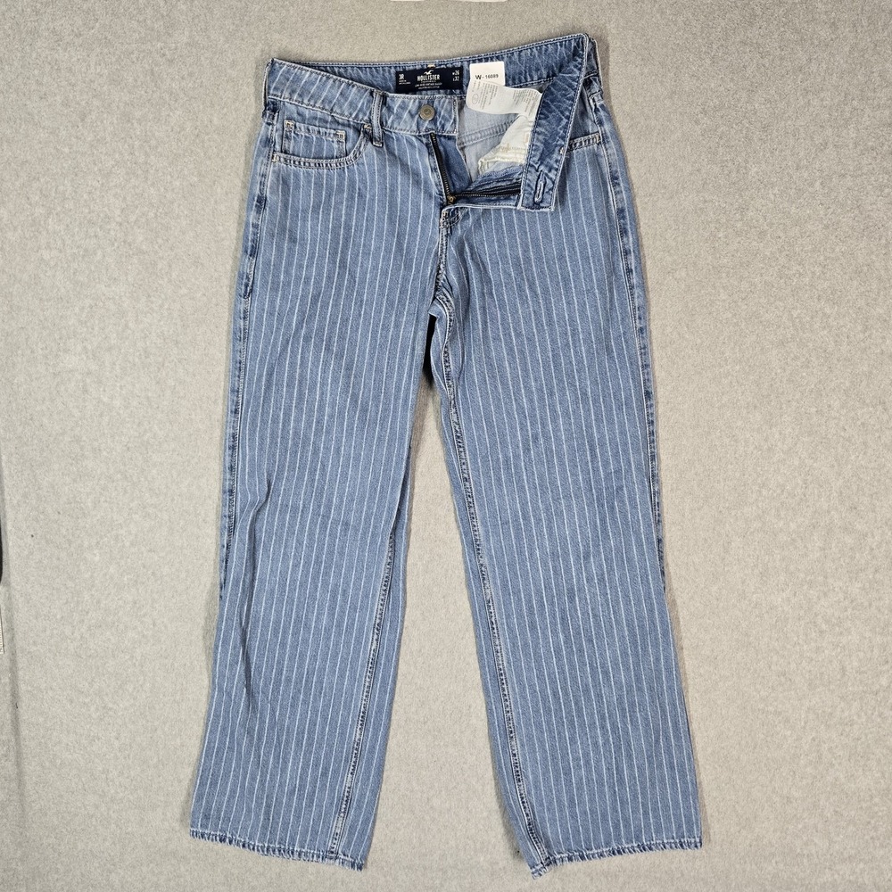 Hollister Women Jeans 26X32 Blue Denim Striped Low-Rise Vintage Baggy Y2K Grunge